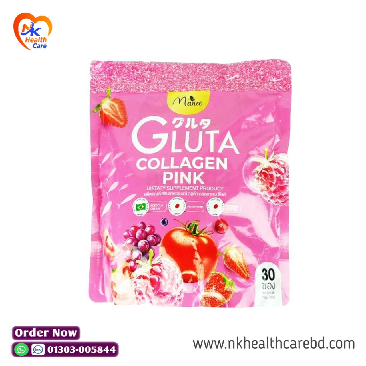 Manee Gluta Collagen Pink Juice 1 Pack 30 Sachets 100% Authentic